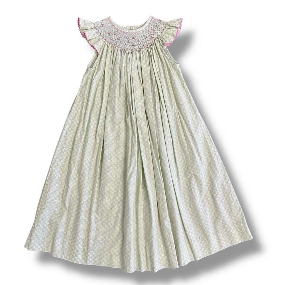 Vintage‎ Silly Goose Hand Smocked Dress Light Sage Green Size 4